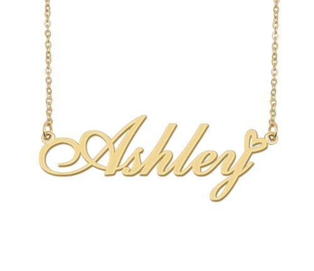 3835 Ashley Name Necklace Heart Charm Pendant 18k Gold Plated Stainless